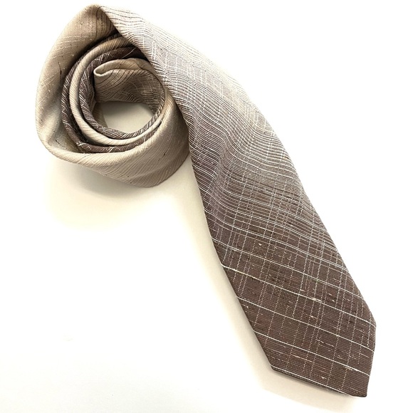 Vintage 70s Dino Orsini Brown Twilled Texture Ombré Silk Blend Tie - Picture 1 of 6